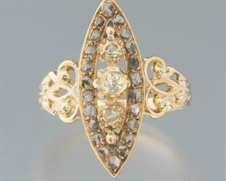 Ladies Victorian Style Gold and Diamond Navette Ring 