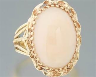 Ladies Vintage Gold and Angel Skin Coral Ring 