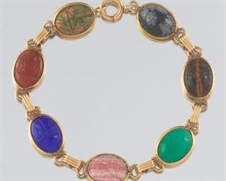 Ladies Vintage Gold and Multicolor Gemstone Scarab Bracelet 