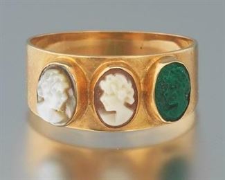 Ladies Vintage Italian Gold and Gemstone Carved Cameo Band 