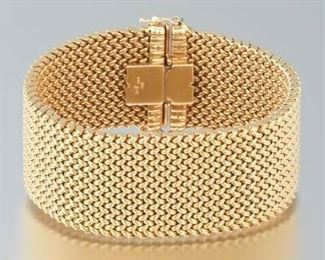 Ladies Vintage Italian Gold Mesh Wide Bracelet 