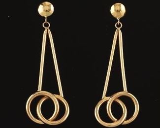 Ladies Vintage Pair of Gold RingnBar Earrings 