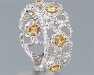 Ladies White and Yellow Diamond Ring 