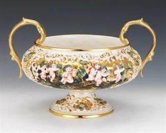 Large Capodimonte Porcelain Centerpiece Footed Bowl 