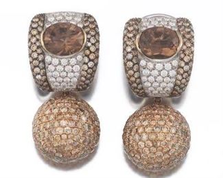 Large Diamond and Smoky Quartz Earrings, From the Estate of Jackie Collins 