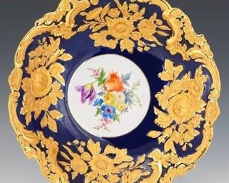 Meissen Porcelain Gold and Cobalt Blue Hand Painted Centerpiece Bowl 