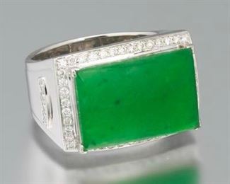 Natural Jadeite and Diamond Ring 