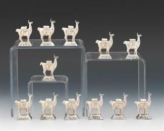 Nine Peruvian Silver Llamas