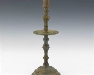 Ottoman Empire Patinated Cast Bronze Temple Candlestick 