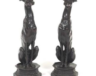 Pair of Bronze Greyhound Sculptures
