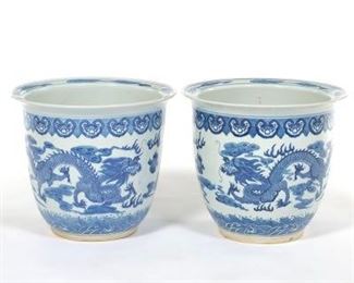 Pair of Chinese Porcelain Blue and White Jardinieres 