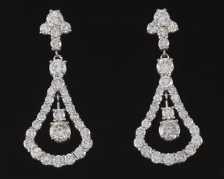 Pair of Diamond Drop Earrings, 6.50 ct Total 