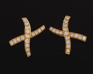 Pair of Diamond X Shape Clip Earrings 