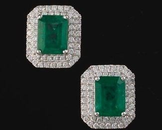 Pair of Fine Emerald and Diamond Earrings, AIGL Report 
