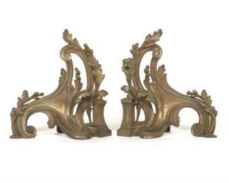 Pair of French Baroque Style Bronze Chenets 