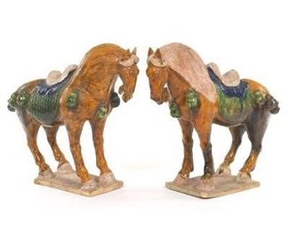 Pair of Large Decorative Tang Terracotta Horses 