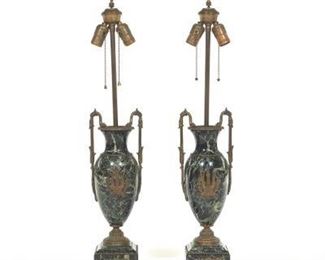 Pair of Neoclassical Marble and Silvered Bronze Lamp Bases