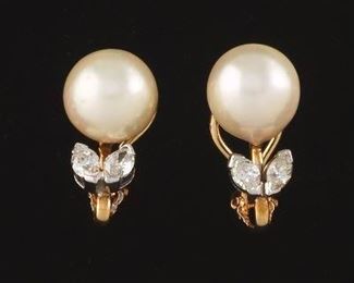 Pair of Pearl and Diamond Earrings 