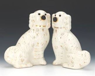 Pair of Staffordshire King Charles Spaniel Porcelain Figures, ca. Early 19th Century