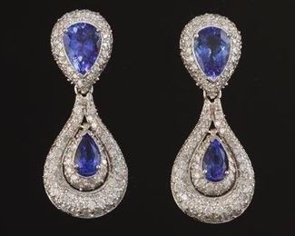 Pair of Tanzanite and Diamond Pendant Earrings, AIGL Report 