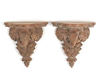 Pair of Vintage Temple Style Ganesha Wall Sconces 