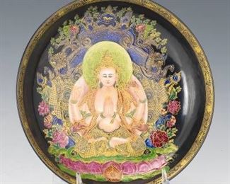 Porcelain Spiritual Enamelled Dish, Buddha on The Lotus Throne with Dragons, Qianlong SealMark 