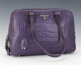 Prada Purple Crocodile Embossed Leather Tote Bag