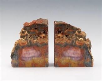 Prehistoric Agatized Petrified Wood Book Ends