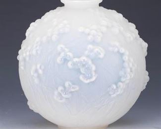 R. Lalique France Moonstone Glass Vase, Druid Pattern 