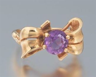 Retro Gold and Amethyst Bow Ring 