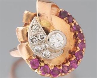 Retro Gold, Diamond and Ruby Ring 