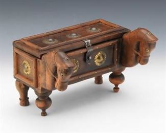 Rustic Carved Wood and Mixed Metals Equestrian Vanity Box 
