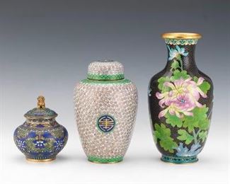 Three Chinese Cloisonne and Champleve Vases 