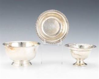 Three Round Sterling Silver Dishes