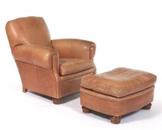 Traditional Leather Club Armchair and Ottoman 