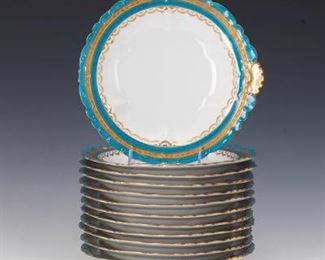 Twelve Antique Charles Ahrenfeldt Limoges Porcelain Oyster Dishes, for Richard Briggs Co. Boston 