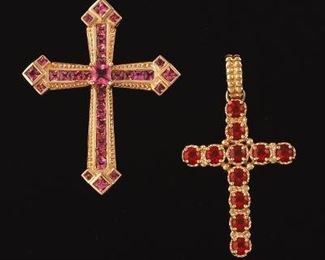 Two Gold and Gemstone Crosses 