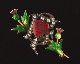 Victorian Diamond and Enamel Brooch with Initials 
