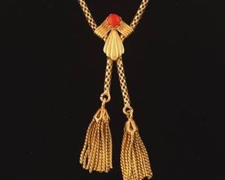 Victorian Gold and Coral Tassel Necklace 