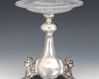 Victorian Renaissance Revival Silver Plate and Cut Crystal Compote