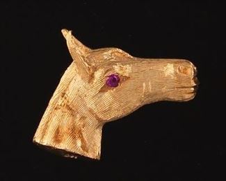 Vintage Gold and Ruby Equestrian Tie Pin 