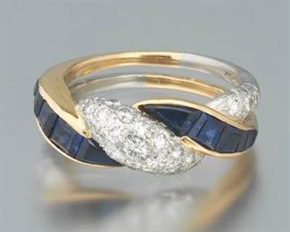 Vintage Oscar Heyman Platinum, Gold, Blue Sapphire and Diamond Ring, Certificate of Authentication 