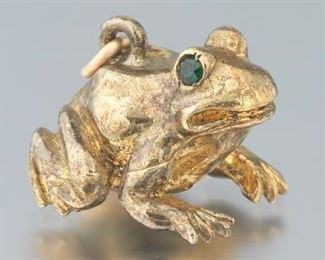 Vintage Vermeil Sterling Silver and Tsavorite Frog Charm