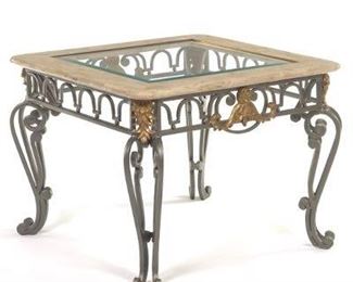 Wrought Iron and Marble Side Table