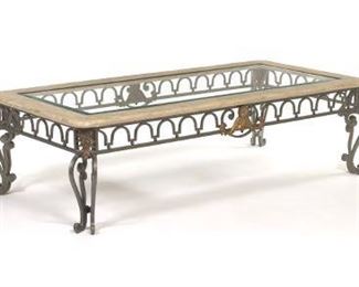 Wrought Iron and Marble Coffee Table
