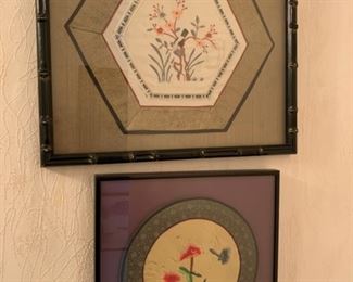 #50 lot of 3 vintage Chinese embroideries, framed—$48
