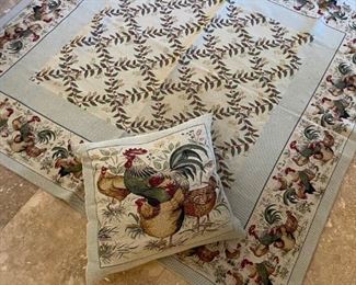 Rooster Tapestry Table Cloth 54" x 55 1/2" and Matching Pillow 18"