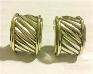 David Yurman Earrrings: Cigar Classic Cable 18k Gold and Sterling Silver.  Omega Clip.  Comes with Yurman Pouch.
