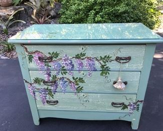 Handpainted Chest with Wisteria Flowers.  Not available on site.  Please contact seller to discuss.