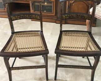 Set of 4 Antique Painted Chairs with Caned Seats